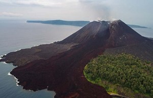 The... of Anak Krakatau is constantly changing due to volcanic activity and coastal erosion