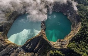 Kelimutu is a... mountain with three crater lakes at its summit