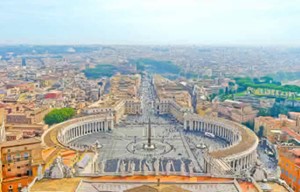 St. Peter's Square is a large monumental square in front of the largest... church in the world