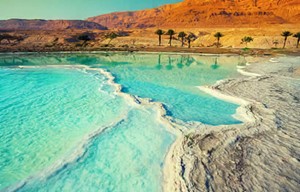 The Dead Sea is the lowest point on...'s surface, 1,410 ft （430 m) below sea level